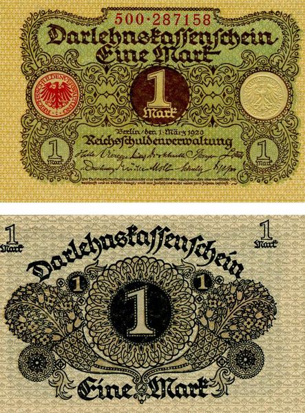 Germany 1 mark 1920 AU-UNC (P58)