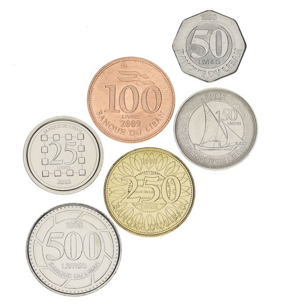 Lebanon set of 6 coins 1996-2017 UNC 25, 50, 50, 100, 250, 500 pounds