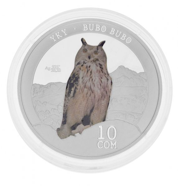 Киргизия 10 сом 2014 Серебро Proof Птица - Сова - Филин М15675 фото