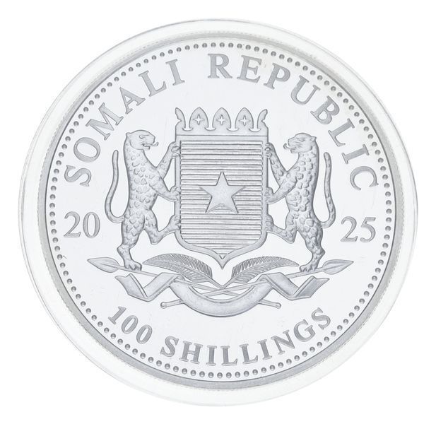 Coin Somalia 100 Shillings 2025 Silver UNC Elephants (Ag 999.9, 1 oz, 31.1 grams)