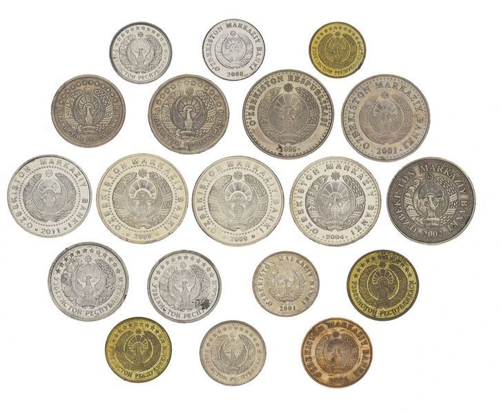 Uzbekistan set of 19 coins 1994-2009 VF-AU