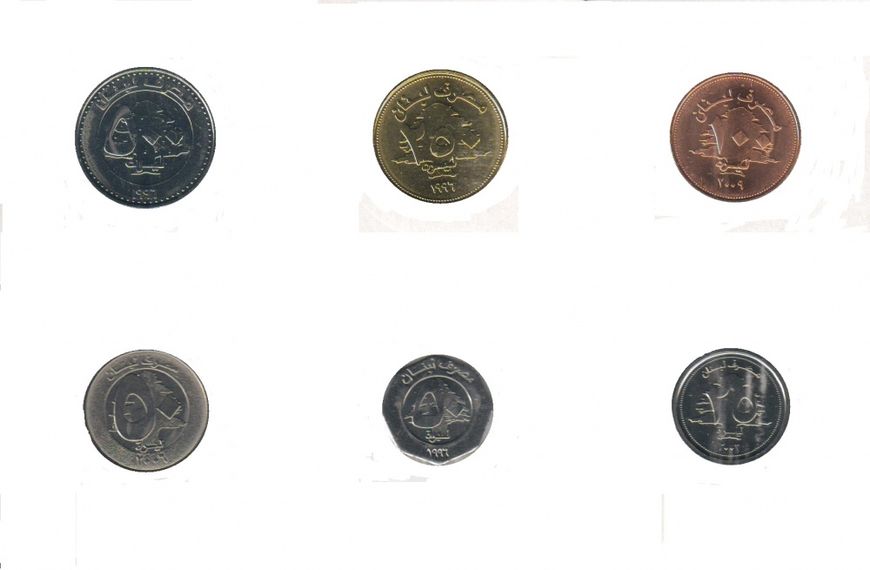 Lebanon set of 6 coins 1996-2017 UNC 25, 50, 50, 100, 250, 500 pounds