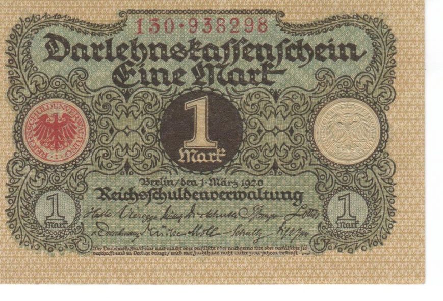 Germany 1 mark 1920 AU-UNC (P58)