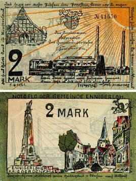 Banknote Germany Notgeld 2 marks 1921 F-VF Ennigerlo