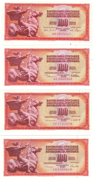 Yugoslavia set of 4 banknotes 1965, 1978, 1981, 1986 UNC