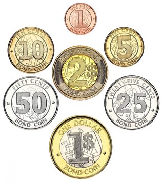 Zimbabwe set of 7 coins 2014-2018 UNC 1, 5, 10, 25, 50 cents, 1, 2 dollars