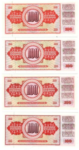 Югославія набір з 4 банкнот 1965, 1978, 1981, 1986 UNC Б04056 фото