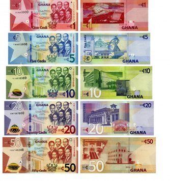 Ghana set of 5 2019 UNC banknotes 1, 5, 10, 20, 50 cedis