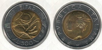 Італія 500 лір 1998 «Міжнародний фонд сільськогосподарського розвитку» UNC (KM#193) М02339 фото