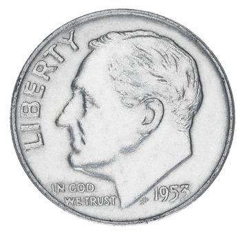 Монета США 10 центів 1953 Срібло F-VF Дайм Рузвельт (Ag 900, 2,5 грам) М19926 фото
