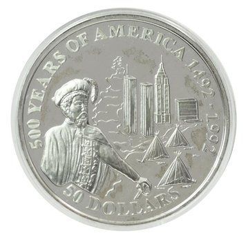 Монета Острови Кука 50 доларів 1992 Срібло Proof 500 років Відкриттю Америки &ndash; Джованні да Верраццано М22621 фото