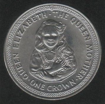 Coin Isle of Man 1 crown 1985 UNC Queen Mother Variety 3 (KM#216)
