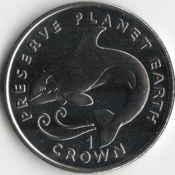 Coin Isle of Man 1 crown 1996 UNC Conservation of the planet Earth. Dolphin (KM#585)