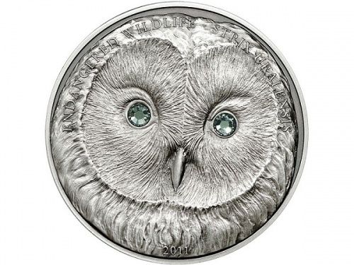 Mongolia 500 tugriks 2011 "Long-tailed Owl" Silver VF (KM # 309)