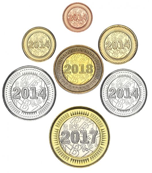 Зімбабве набір з 7 монет 2014-2018 UNC 1, 5, 10, 25, 50 центів, 1, 2 долара М14591 фото