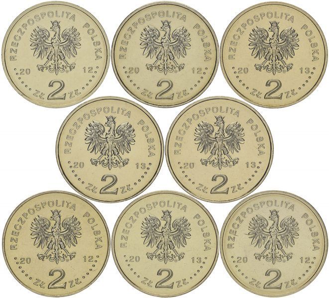 Польша набор из 8 монет по 2 злотых 2012-2013 UNC Корабли Польши М06401 фото