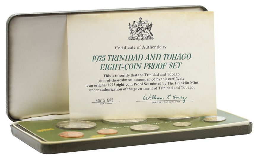 Coins set Trinidad and Tobago set of 8 coins 1975 Silver Proof 1, 5, 10, 25, 50 cents, 1, 5, 10 dollars