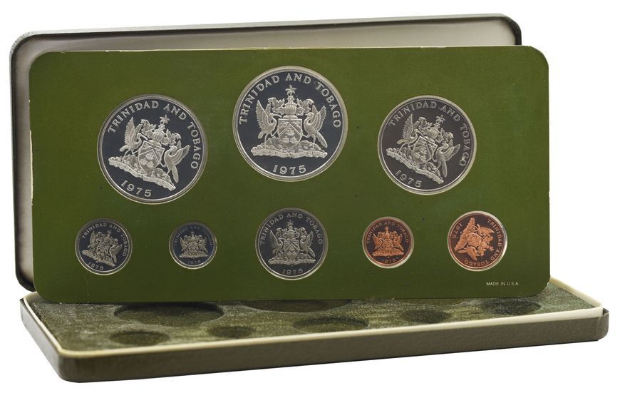 Coins set Trinidad and Tobago set of 8 coins 1975 Silver Proof 1, 5, 10, 25, 50 cents, 1, 5, 10 dollars