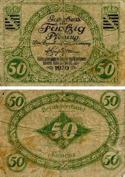 Banknote Germany Notgeld 50 pfennig 1920 G-VG Kamenz