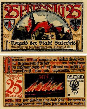 Banknote Germany Notgeld 25 pfennig 1921 F-VF Bitterfeld