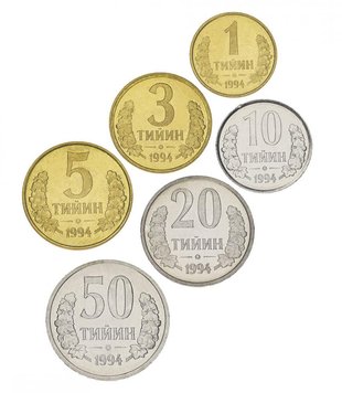 Uzbekistan set of 6 coins 1994 AU-UNC 1, 3, 5, 10, 20, 50 tyn