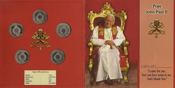 Мальта набор из 5 монет по 5 лир 2005 UNC Римский Папа Иоанн Павел II М00090 фото