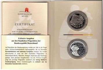 Монета Німеччина 10 євро 2012 &laquo;Герхарт Гауптман&raquo; UNC в буклеті (KM#312) М02915 фото