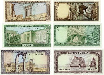Набор банкнот Ливан набор из 3 банкнот 1980-1986 UNC 1, 5, 10 ливров Б23678 фото