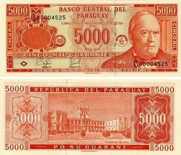 Banknote Paraguay 5000 Guaran&iacute;es 2000 UNC (P220a)