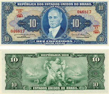 Банкнота Бразилія 10 крузейро 1961-1963 UNC Блакитна (P167) Б12571 фото