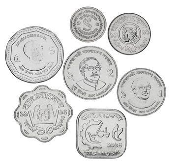 Набір монет Бангладеш набір з 7 монет 1974-2013 AU-UNC 1, 5, 10, 25 Пойша, 1, 2, 5 така М14112 фото