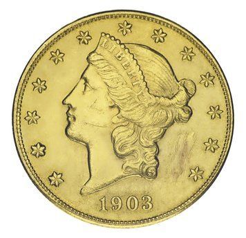 Монета США 20 доларів 1903 Золото F-VF Свобода (Coronet head) (AU 900, 33,44 г) М19986 фото