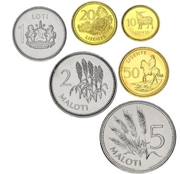 Lesotho set of 6 coins 1998-2016 UNC 10, 20, 50 Lisente, 1, 2, 5 Maloti