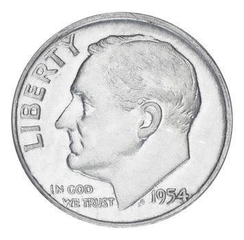 Монета США 10 центів 1954 Срібло F-VF Дайм Рузвельт (Ag 900, 2,5 г) М19927 фото