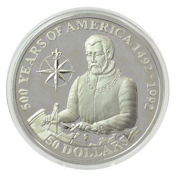 Монета Острови Кука 50 доларів 1992 Срібло Proof 500 років Відкриттю Америки &ndash; Хуан Понсе де Леон М22622 фото