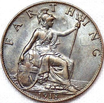 Великобританія 1 фартинг 1917-1926 F-VF (KM#801.1) М08823 фото