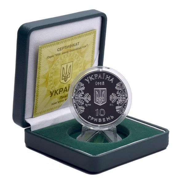 Монета Україна 10 гривень 1998 Срібло Proof Лижі - XVIII Олімпійські ігри в Нагано (Ag 925, унція, 31,1 грам) М14442 фото