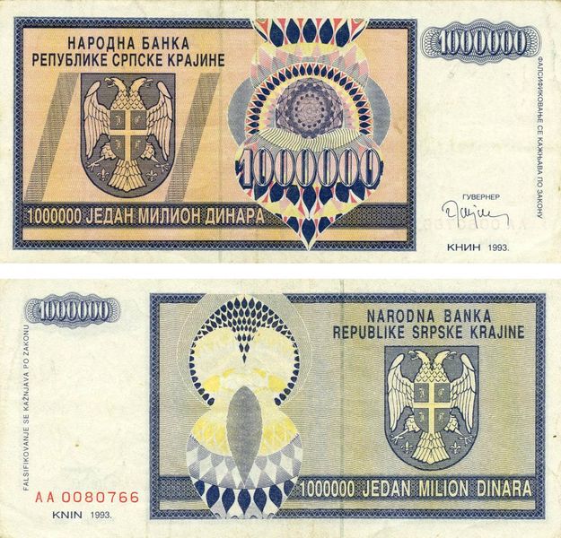 Croatia Serbian Krajina 1,000,000 dinars 1993 F-VF (PR10)