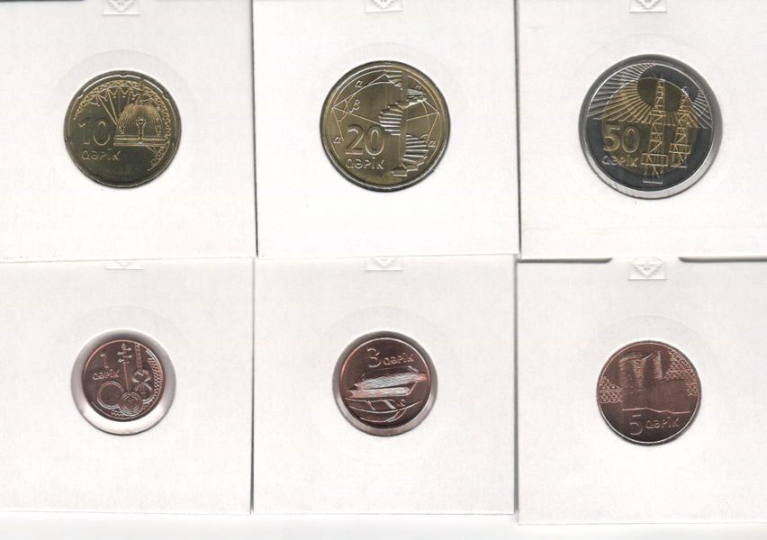 Набір монет Азербайджан набір з 6 монет 2006 UNC 1, 3, 5, 10, 20, 50 гяпік М06403 фото
