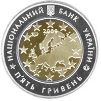 Монета Україна 5 гривень 2009 60 років Ради Європи UNC (KM # 548) М00879 фото