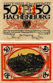 Banknote Germany Notgeld 50 pfennig 1921 F-VF Hachenburg