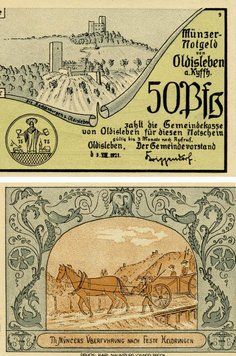 Banknote Germany Notgeld 50 pfennig 1921 F-VF Oldisleben Variety 1