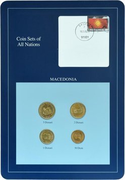 Macedonia Set of coins 1993 UNC 50 denis, 1, 2, 5 denars and 1 mark Booklet