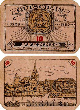 Banknote Germany Notgeld 10 pfennig 1923 F-VF Dannenberg