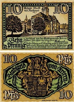 Banknote Germany Notgeld 10 pfennig 1920 F-VF Leipzig Variety 1
