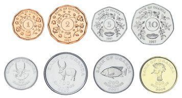 Уганда набор из 8 монет 1987-2008 UNC 1, 2, 5, 10, 50, 100, 200, 500 шиллингов