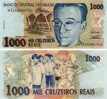 Банкнота Бразилия 1000 крузейрос реаис 1993 UNC (P240) Б10464 фото