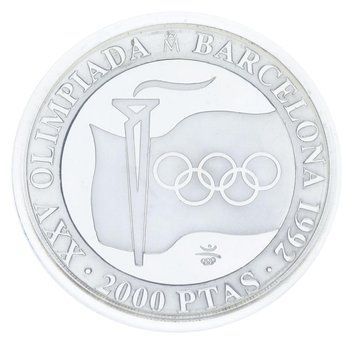 Монета Іспанія 2000 песет 1991 Срібло Proof XXV літні Олімпійські ігри в Барселоні 1992 року - Смолоскип і кільця М23313 фото