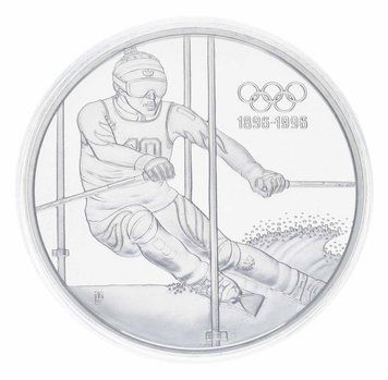Монета Австрія 200 шилінгів 1995 Срібло Proof 100 років Олімпійським іграм - Лижний спорт (Ag 925, 33,63 грама) М23364 фото
