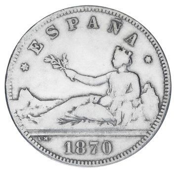 Монета Іспанія 2 песети 1870 Срібло F-VF Тимчасовий уряд (1869 - 1874) (Ag 835, 10 грам) М19828 фото